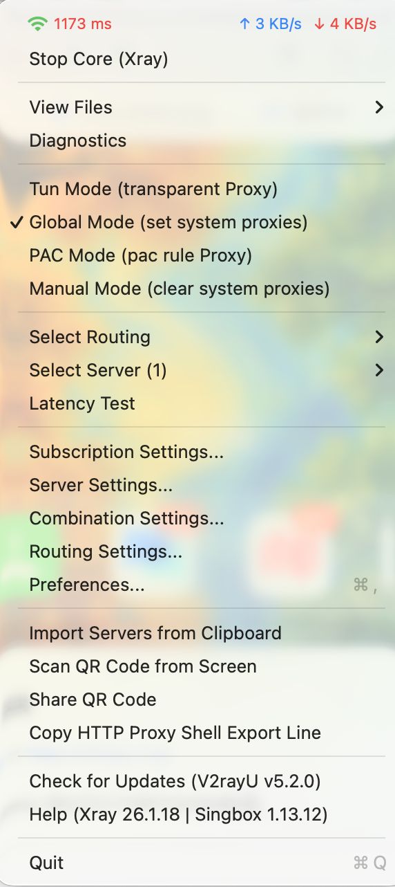 V2rayU menu bar