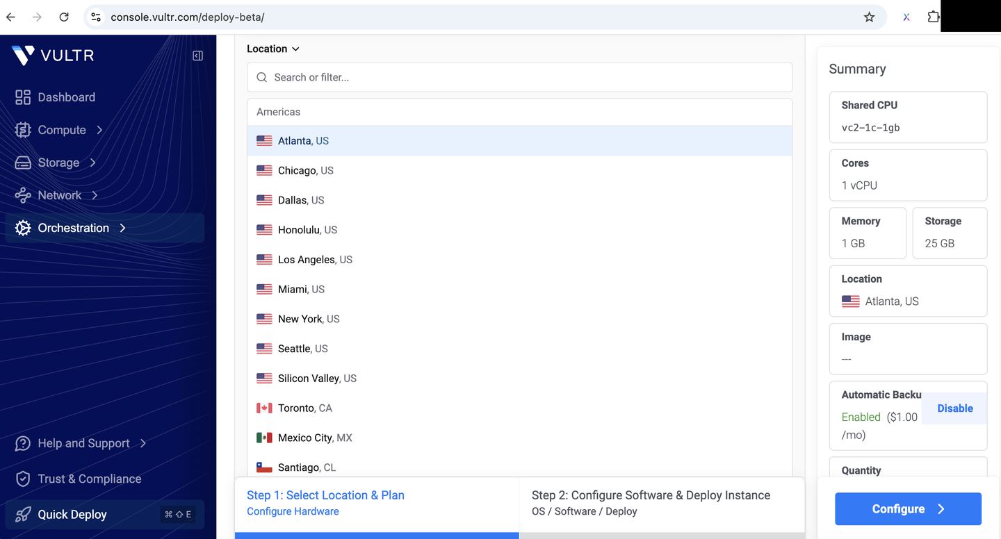 Choose server location